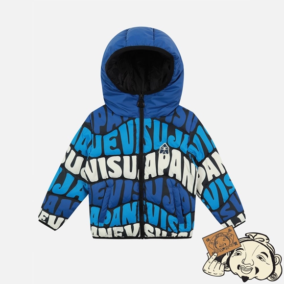 Kids Evisu ALLOVER WAVEY LOGO PRINT DOWN JACKET Bleu | 065YPLABJ