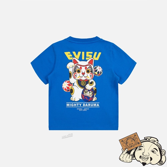 Kids Evisu FORTUNE CAT AND DARUMA PRINT T-SHIRT Bleu | 045DCROMU