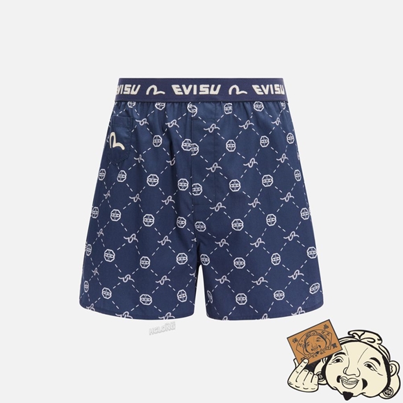 Men Evisu ALLOVER MONOGRAM PRINT BOXER SHORTS Bleu Marine | 587ZJNSTB