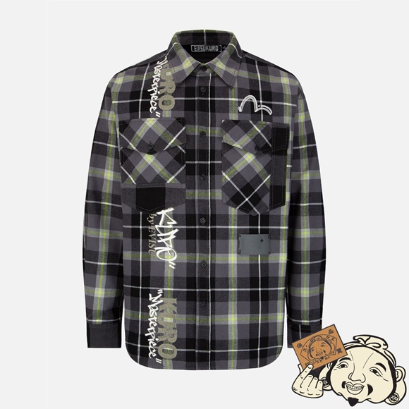 Men Evisu CONTRAST POCKETS PLAID FLANNEL SHIRT CHECK | 725ITCROM