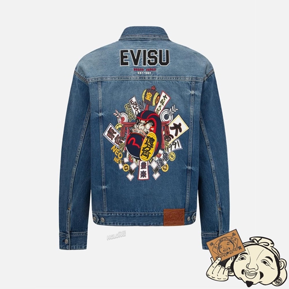 Men Evisu DARUMA BONSAI EMBROIDERED DENIM JACKET Indigo | 240OEYQIN