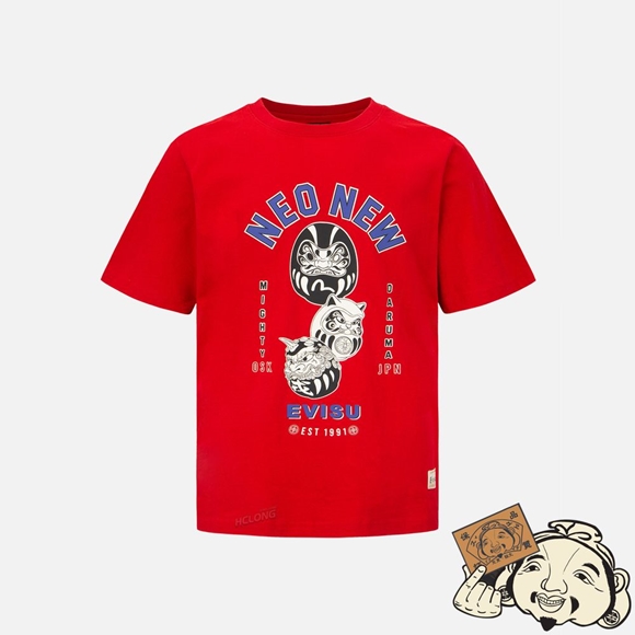 Men Evisu DARUMA BUDDIES TRIO PRINT T-SHIRT Rouge | 260QAROZN