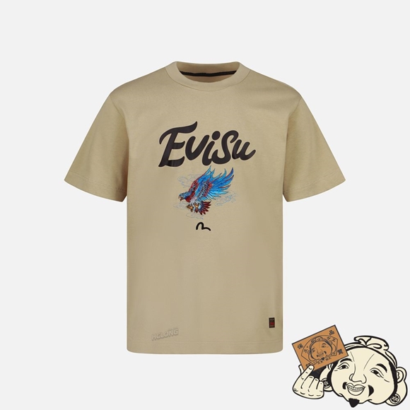 Men Evisu EAGLE AND LOGO PRINT T-SHIRT Beige | 017HACBIF