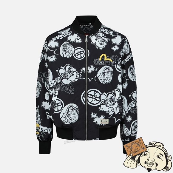 Men Evisu GRAFFITI DARUMA ALLOVER PRINT BOMBER JACKET Noir | 320GULAKX