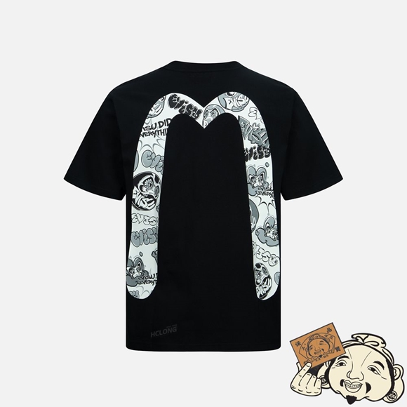 Men Evisu GRAFFITI DARUMA DAICOCK PRINT T-SHIRT Noir | 935AVIFPZ