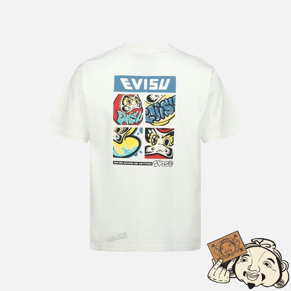 Men Evisu GRAFFITI DARUMA GRID PRINT T-SHIRT Blanche | 612QGBYJK