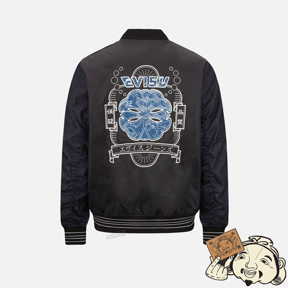 Men Evisu JAPANESE-PATTERN KAMON APPLIQUÉ PADDED BOMBER JACKET Noir | 681UTGLPY