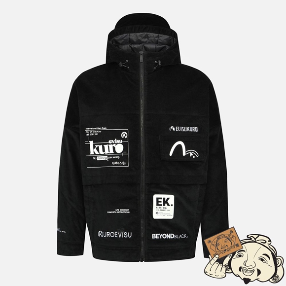 Men Evisu KAMON AND LOGO PATCH HOODED JACKET Noir | 752ELOAUI