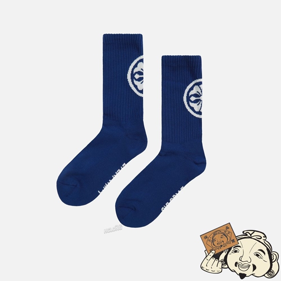 Men Evisu KAMON AND SLOGAN JACQUARD LONG SOCKS Bleu | 501IBFODH