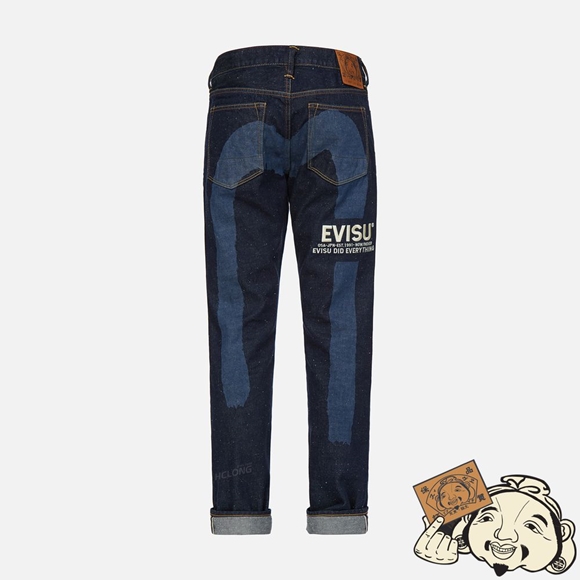 Men Evisu LASER-PRINT BRUSHSTROKE DAICOCK CARROT FIT JEANS #2017 Indigo | 582FRDCAE