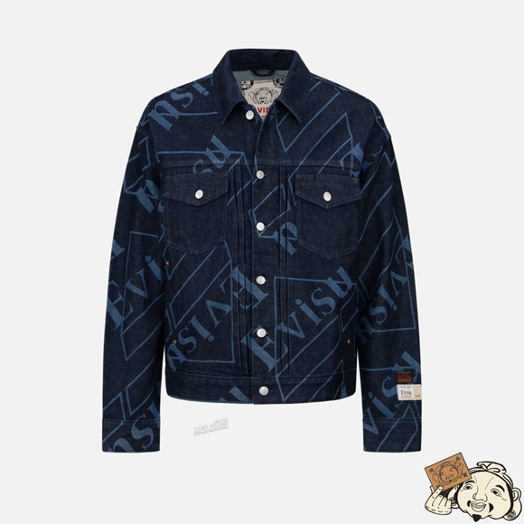 Men Evisu LOGO MONOGRAM DISCHARGED PRINT DENIM JACKET Indigo | 879TDZEWG