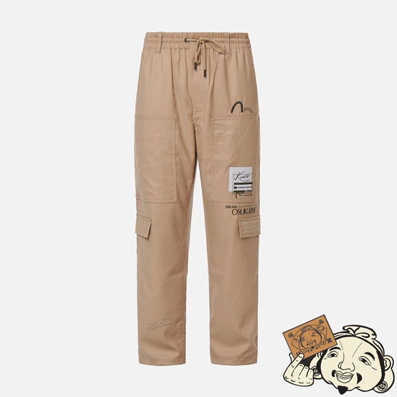 Men Evisu LOGO PATCH WIDE LEG CARGO PANTS Kaki | 134OAPMFU