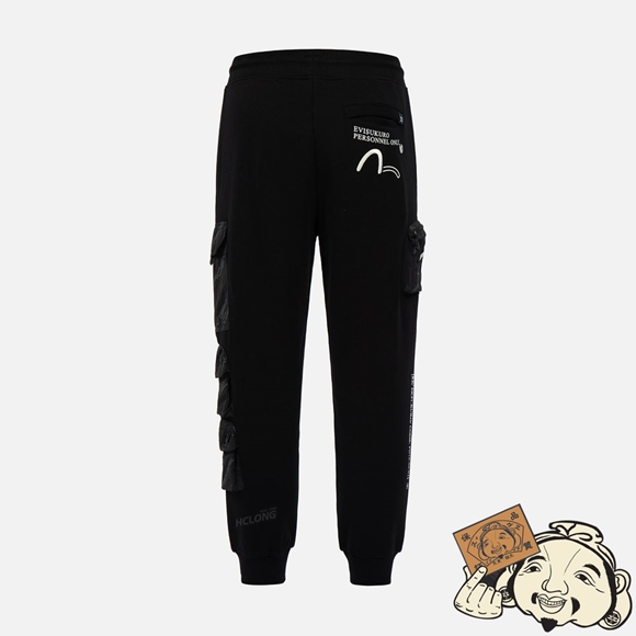 Men Evisu LOGO PRINT 3D POCKET SWEATPANT Noir | 928ZLIUNS