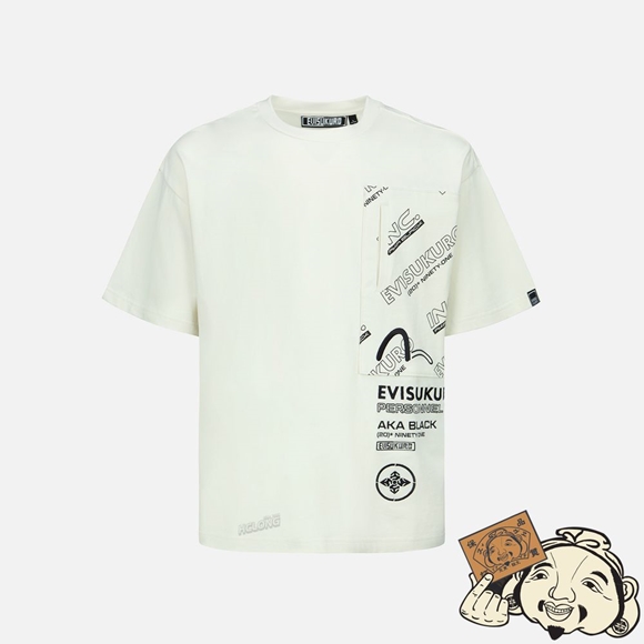 Men Evisu LOGO-PRINT POCKET BOXY T-SHIRT Beige | 572GFPVYU