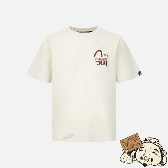 Men Evisu LOGO PRINT SELF-FABRIC PATCH T-SHIRT Beige | 607AOSRGE