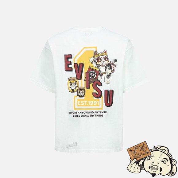 Men Evisu LUCKY CAT WITH TAIKO DARUMA PRINT T-SHIRT Blanche | 953OMXWVR