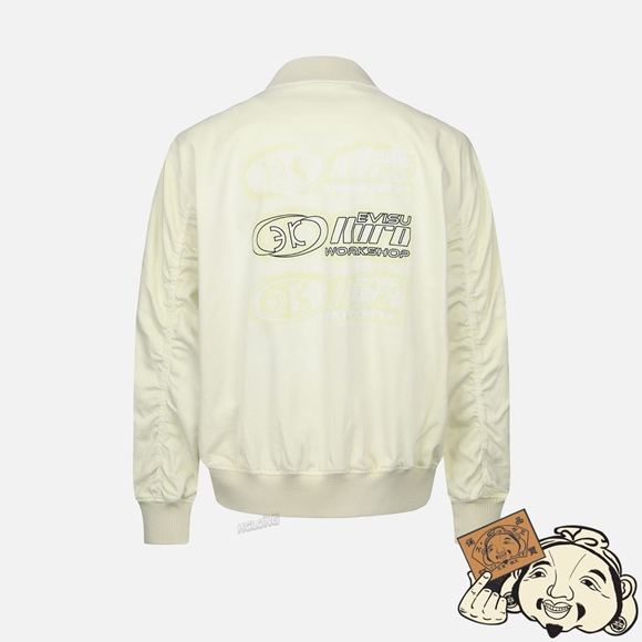 Men Evisu MULTIPLE LOGO EMBROIDERIES MA-1 BOMBER JACKET Beige | 430GHIEQB