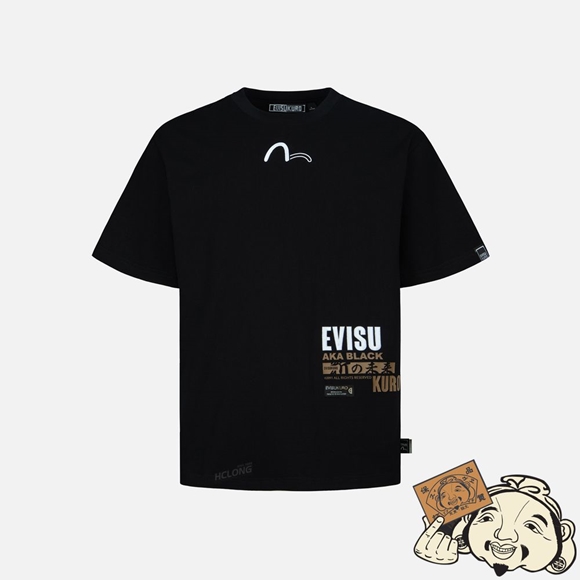 Men Evisu MULTI LOGO AND SLOGAN EMBROIDERIES T-SHIRT Noir | 156SVXYEB