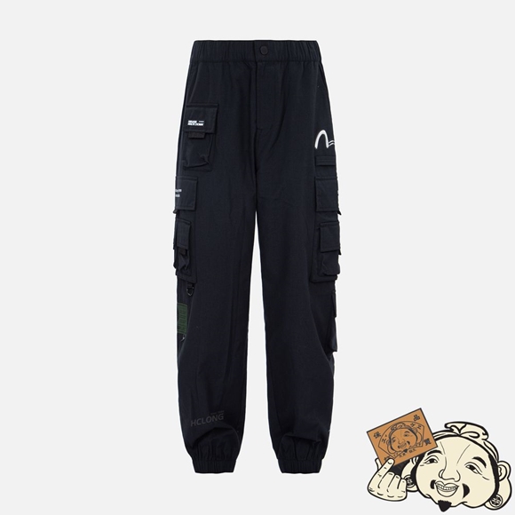 Men Evisu MULTI POCKET CARGO PANTS Noir | 640VLDUTH