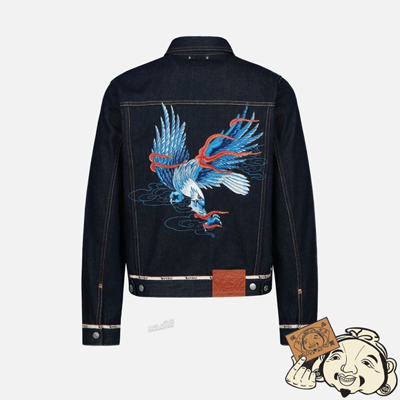 Men Evisu SEAGULL AND EAGLE EMBROIDERED DENIM JACKET Indigo | 758BLSGQM