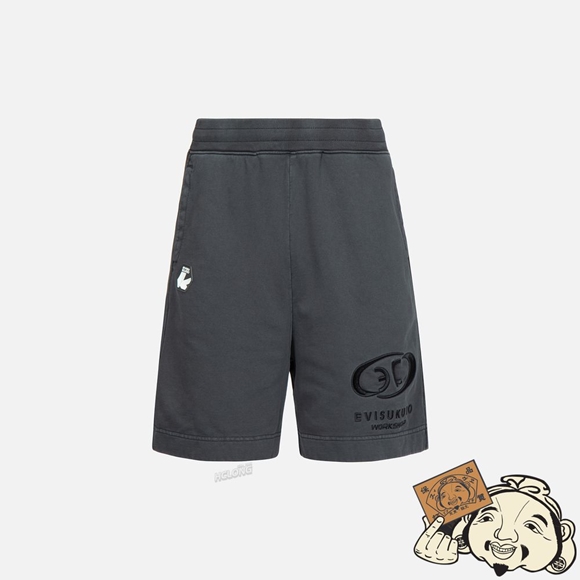 Men Evisu SEAGULL AND LOGO EMBROIDERY GARMENT-DYED SWEAT SHORTS CHARCOAL | 796YSHTWE