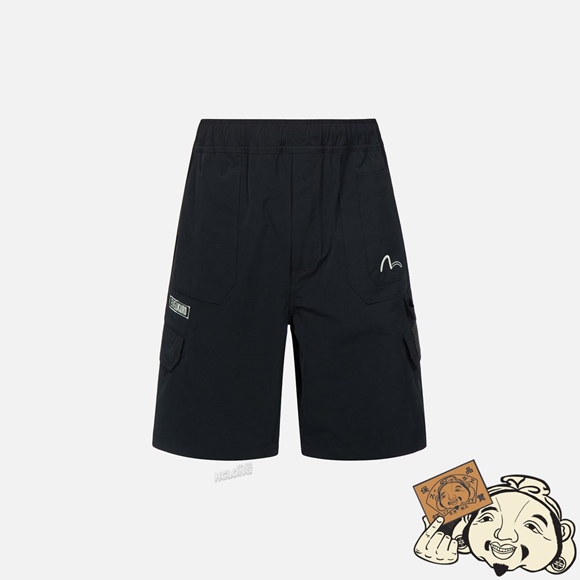 Men Evisu SEAGULL AND LOGO EMBROIDERY SHORTS Noir | 527SHVDMY