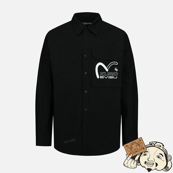 Men Evisu SEAGULL AND LOGO PRINT OXFORD SHIRT Noir | 724LPFKBH