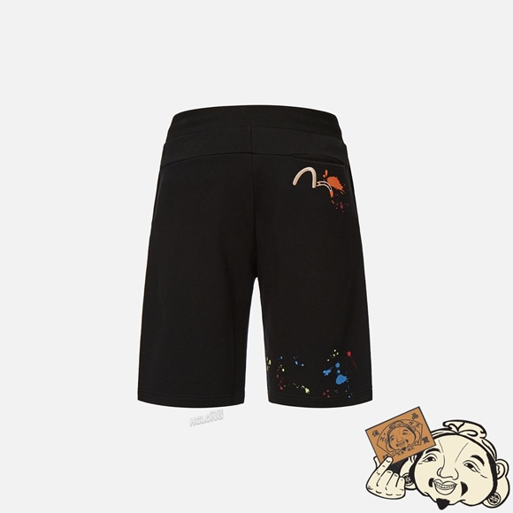 Men Evisu SEAGULL EMBROIDERY PAINT-SPLATTERED SWEAT SHORTS Noir | 391FCJTZY