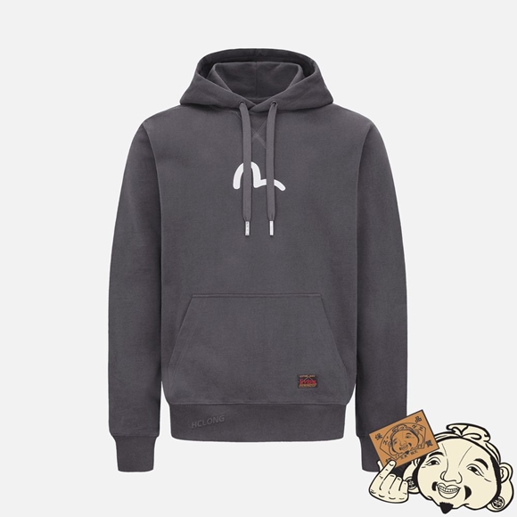 Men Evisu SEAGULL PRINT HOODED SWEATSHIRT CHARCOAL | 046MOTYLQ