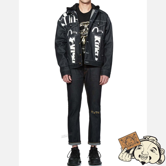 Men Evisu SKULL AND KAMON EMBROIDERY DENIM JACKET WITH DETACHABLE HOOD Indigo | 216PWFJUN