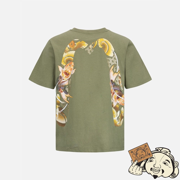 Men Evisu TATTOO KOI DAICOCK PRINT T-SHIRT Vert | 385AJTCGP