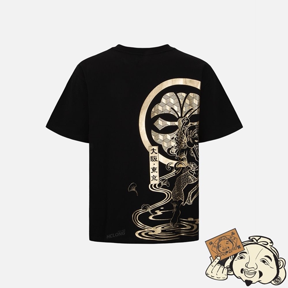 Men Evisu “THE FISHERMAN GOD OF FORTUNE” FOIL PRINT T-SHIRT Noir | 374UPIGMX