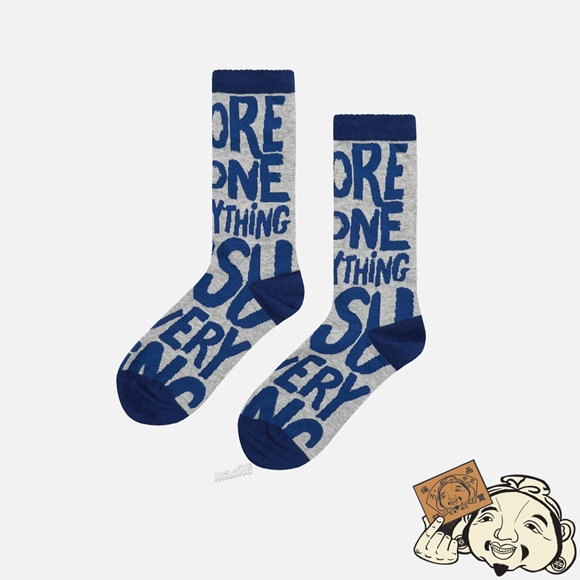 Women Evisu ALLOVER GRAFFITI SLOGAN JACQUARD LONG SOCKS Bleu | 891QJVZXY