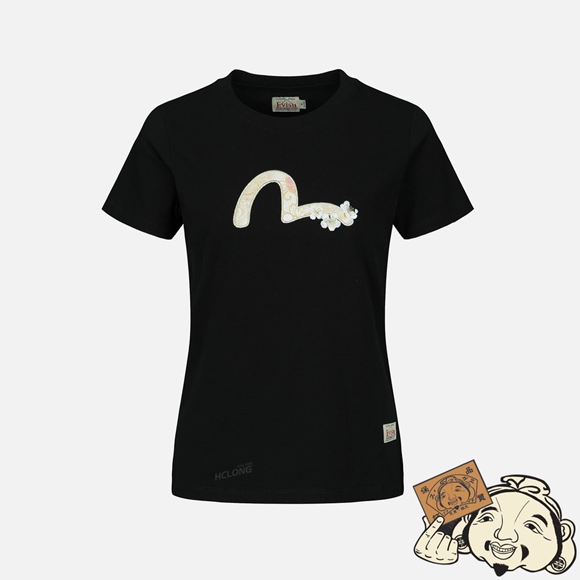 Women Evisu Brocade Seagull Appliqué T-shirt Noir | 496MTFILO