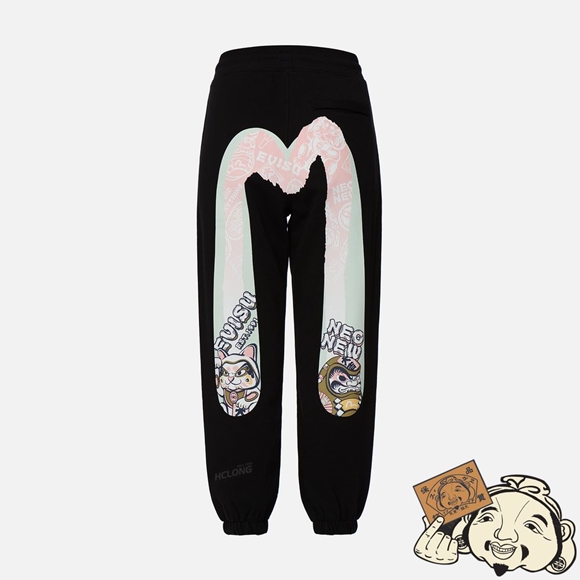 Women Evisu FORTUNE CAT AND DARUMA DOUBLE DAICOCK PRINT SWEATPANTS Noir | 128NJTKPY