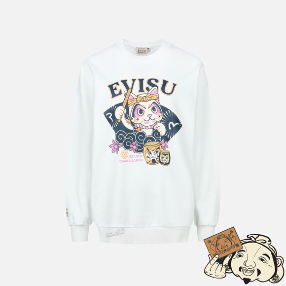 Women Evisu FORTUNE CAT DRUMMING PRINT SWEATSHIRT Blanche | 268PVYDRU