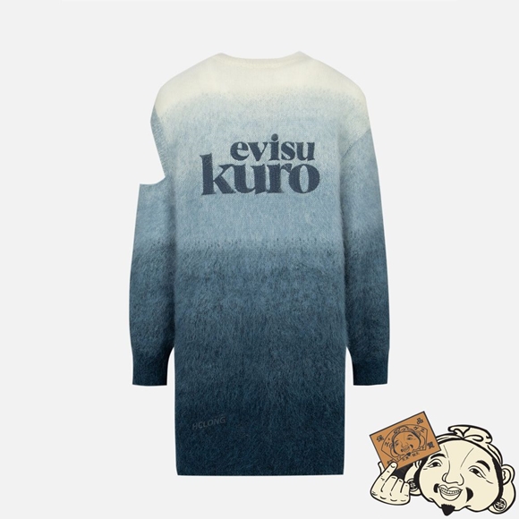 Women Evisu GRADIENT ASYMMETRIC KNIT DRESS Bleu Marine | 892PRVKXD