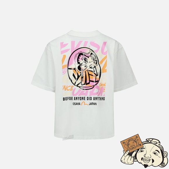 Women Evisu Graffiti Daruma and Seagull Print T-shirt Blanche | 985ANDRLQ