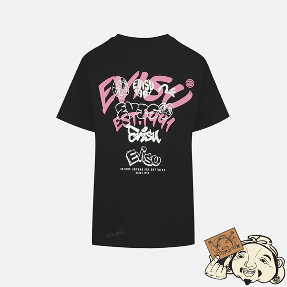 Women Evisu Graffiti Logo and Daruma Print Boyfriend T-shirt Noir | 426ULMSJE