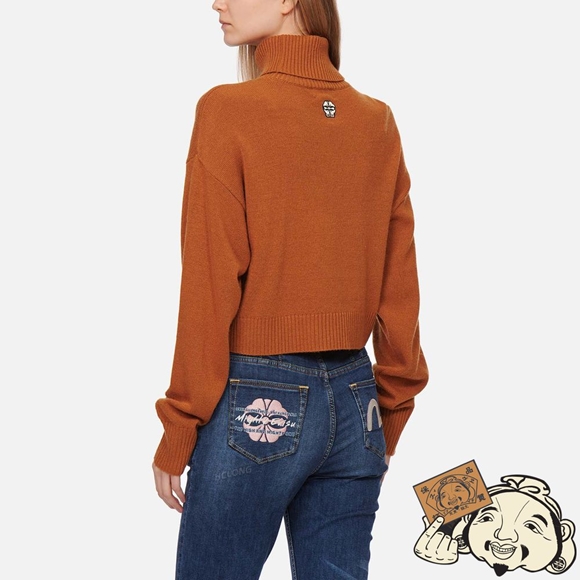 Women Evisu KAMON EMBROIDERY TURTLENECK KNITTED PULLOVER Marron | 207ZNPMUE