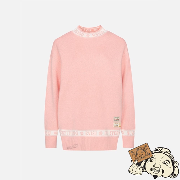 Women Evisu LOGO AND KAMON JACQUARD KNITTED SWEATER Rose | 729WXDGLO