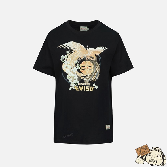 Women Evisu Peacock and Sakura Print T-shirt Noir | 280VONJLS