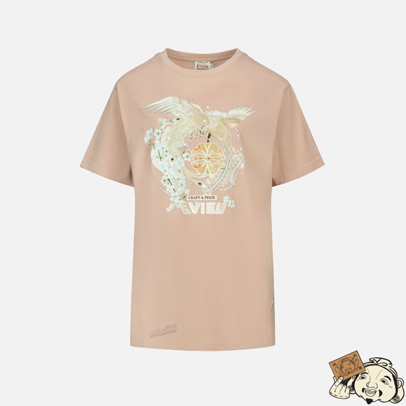 Women Evisu Peacock and Sakura Print T-shirt CLAY | 590EQSUCK