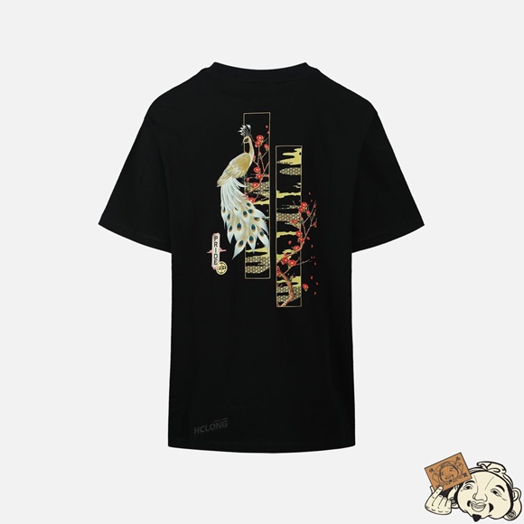 Women Evisu Peacock and Tsubaki Print Boyfriend T-shirt Noir | 317WYTQUX