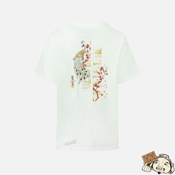 Women Evisu Peacock and Tsubaki Print Boyfriend T-shirt Blanche | 978RJUDAK