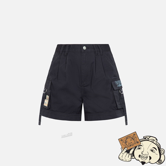 Women Evisu SEAGULL AND LOGO EMBROIDERY CARGO SHORTS Bleu Marine | 642MTGRSC