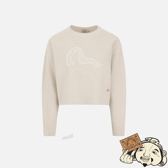 Women Evisu Texture Seagull Tricoté Pull Beige | 143NOJQCA