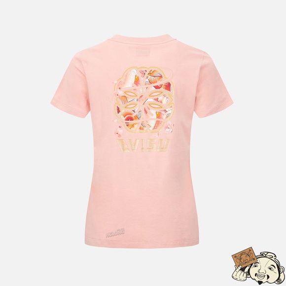 Women Evisu WAVE-PATTERN KAMON PRINT T-SHIRT Rose | 924AXIETM