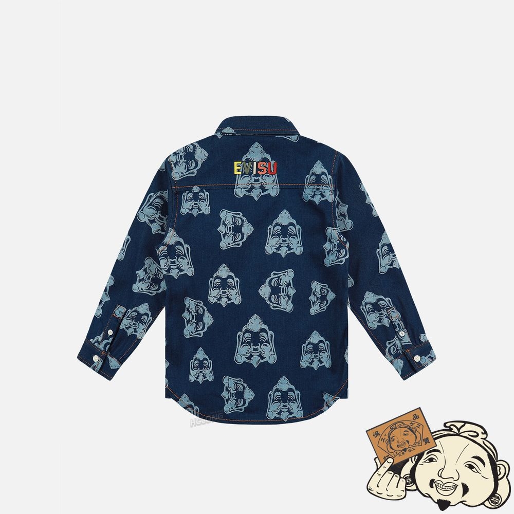 Kids Evisu ALLOVER GODHEAD PRINT DENIM SHIRT Indigo | 572KRNHDM