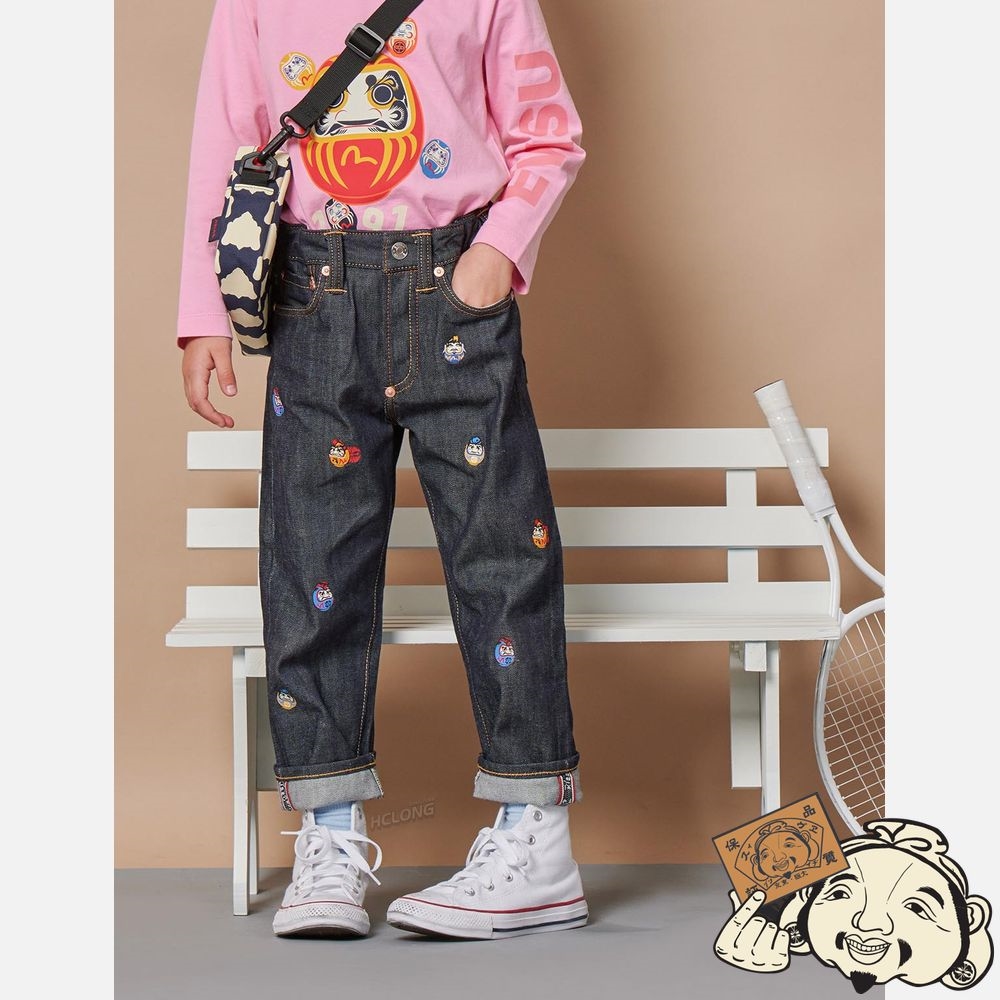 Kids Evisu ALLOVER POMPADOUR DARUMA REGULAR FIT DENIM JEANS Indigo | 740FPELAN